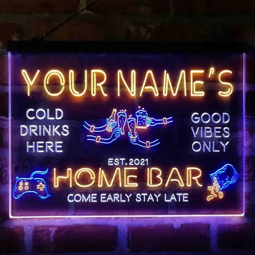 Miniatura 15 de Letrero de luz de neón LED tricolor para fiesta de cerveza, bar, personalizable, nombre, fecha, texto y cita, fuente verde y rojo y amarillo, 13 x