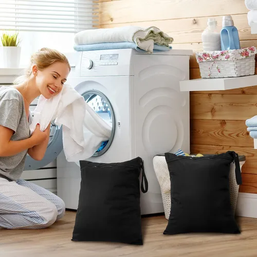 Miniatura 6 de Shappy 2 piezas de bolsa grande de lavandería para viajes, lavable, impermeable, para ropa sucia húmeda y seca, para baño y ejercicio (negro sólido)