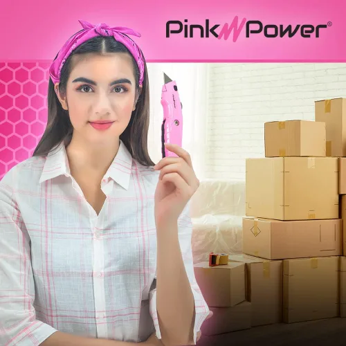 Miniatura 7 de Pink Power Cortador de cajas retráctil, cuchillo de utilidad rosa para alfombra, lindo cuchillo cortador de caja resistente con 3 cuchillas