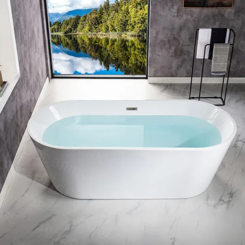 Miniatura 7 de WOODBRIDGE B1701-BN - Bañera independiente de acrílico de 71 pulgadas, bañera blanca de inmersión contemporánea con desbordamiento y drenaje