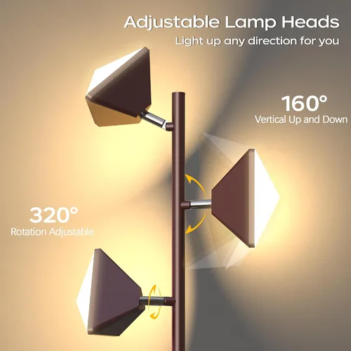 Miniatura 2 de Lámpara de pie LED de árbol, lámpara de pie alta regulable de 36 W con control remoto y táctil, 2700K-6500K 4 temperaturas de color, 3 luces LED
