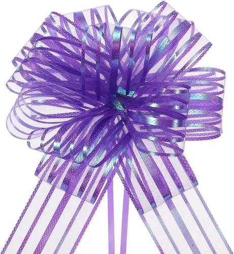 Miniatura 8 de MECCANIXITY 5 lazos metálicos de organza de 4 pulgadas para envolver regalos, color rosa claro para cestas de boda, regalos de Navidad, día de San