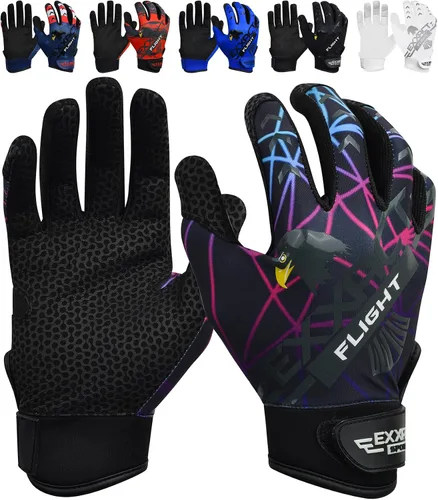 Miniatura 14 de Exxact Sports Guantes de bateo de béisbol para jóvenes y adultos con palma de cuero texturizada, guantes de bateo de sóftbol para mujeres/hombres