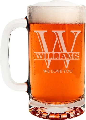Miniatura 57 de Taza de cerveza de vidrio con monograma grabado de 16 onzas (letra B), regalos de cerveza personalizados de la A-Z para hombres, Día del Padre