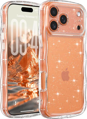 Miniatura 22 de FABSPARK Funda para iPhone 14 Pro Max, bonita funda colorida con láser, retro, exquisita, rizada, borde ondulado, protector estético de TPU suave