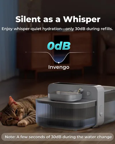 Miniatura 6 de Invengo Fuente de agua inalámbrica para gatos sin filtro, fuente de acero inoxidable de 3.5 litros para gatos y perros, separación de aguas