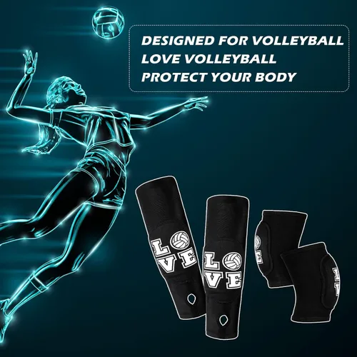 Miniatura 6 de Ramede Rodilleras de voleibol y mangas para brazos con almohadilla de protección, antebrazo, codo con orificio para el pulgar, accesorios