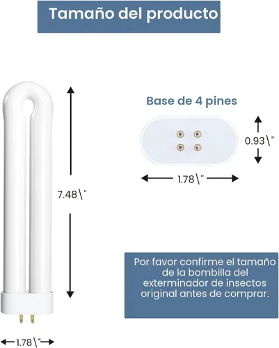 Miniatura 2 de Bombilla de repuesto para exterminador de insectos de 15 W con base de 4 pines, bombilla de tubo doble en forma de U Ful 15W-BL para exterminador