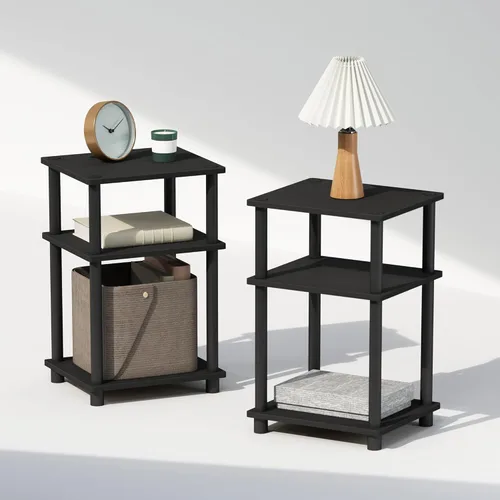 Miniatura 16 de Furinno Just Turn-N-Tube - Mesita de noche de almacenamiento abierto, 1 paquete, 3 niveles, blanco/blanco