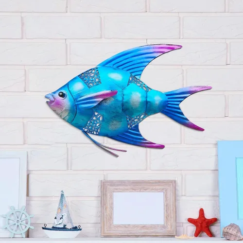 Miniatura 10 de POXOH - Juego de 3 decoraciones de pared de caballito de mar de metal, temática costera del océano de vida marina para interiores y exteriores, arte