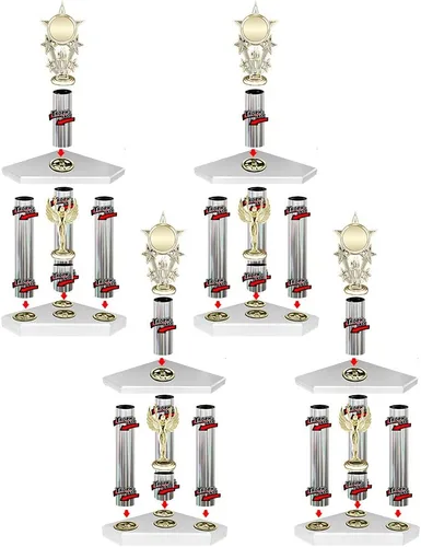 Miniatura 4 de TROPH-Ease - Juego de trofeos de 3 postes con estriado plateado (4 unidades)