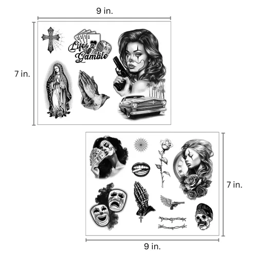 Miniatura 5 de Los Vatos Chicano Vol. I - Cholo y Chola Tatuajes Temporales Para Hombres Mujeres, Payasa, Lowrider, Virgen María, Oración, Cruz, Chicana, Gángster