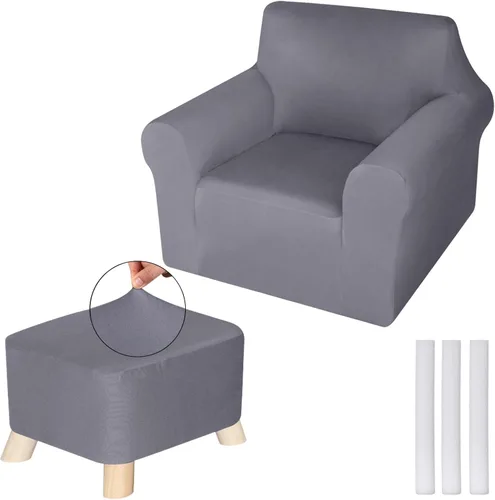 Miniatura 9 de HunnmingRe Juego de fundas para silla y otomana, funda de cojín en forma de T, funda de seda de leche, protector de muebles, sofá suave para sillón