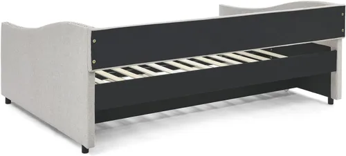 Miniatura 8 de Sofá cama matrimonial con nido, marco de cama moderno de madera con botón copetudo y cabeza de clavos, sofá cama tapizado con nido extraíble