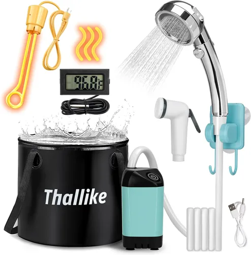 Miniatura 9 de Portable Hot Shower for Camping Shower Tent Kit, 1000W Immersion Heater, Rechargeable Camping Shower Pump, Pop Up Shower Tent with 6.6 Gallons Kit