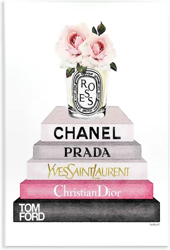 The Stupell Home Decor Collection Book Stack Fashion Candle Pink Rose