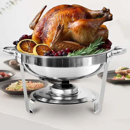 Miniatura 2 de Plato para bufé, servidores redondos de 6 cuartos de galón y calentadores de alimentos, servidores de rozaduras de acero inoxidable para fiestas