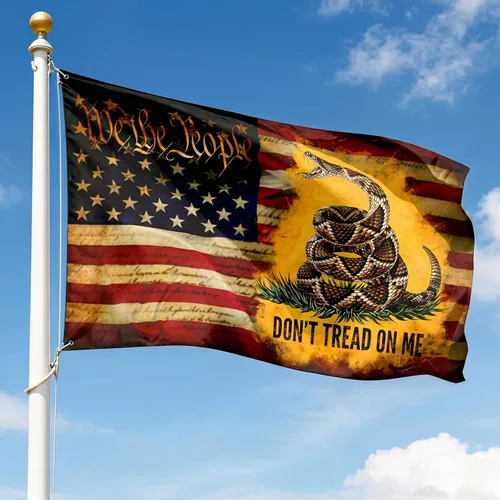 Miniatura 17 de Flagwix Bandera estadounidense patriótica "We The People, Don’t Tread On Me", 3 x 5 pies para exteriores, con ojales, tela de lona de doble cara