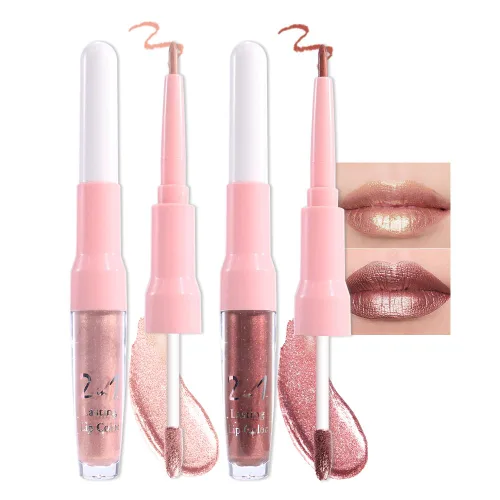Miniatura 17 de evpct Juego de delineador de labios y lápiz labial metálico rosa claro, para mujeres, de larga duración, impermeable, 24 unidades, color rosa claro