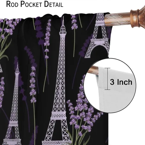 Miniatura 6 de Cortinas opacas con diseño de torre de París, diseño romántico de torre Eiffel, lavanda, decoración del hogar, dormitorio, sala de estar, cocina