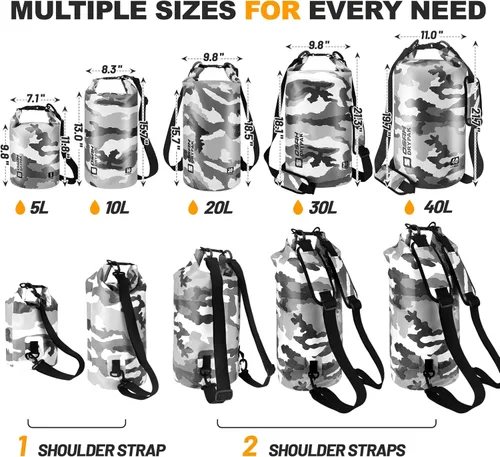 Miniatura 2 de Bolsa seca impermeable, 5L/10L/20L/30L/40L Mochila de almacenamiento ligera con funda para teléfono para mujeres y hombres, saco impermeable Gris