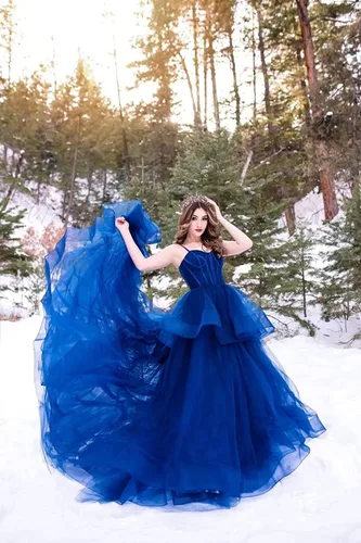 Miniatura 4 de Vestidos de graduación de tul para mujer, largos con tirantes delgados, vestido de baile hinchado, vestido de princesa formal, vestidos de fiesta