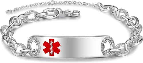 Miniatura 56 de OPALSTOCK Pulseras médicas personalizadas de silicona ajustable para identificación de emergencias, grabado gratuito, 9 pulgadas, resistente al