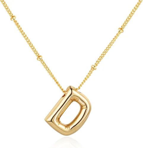 Qyalie Collar de letras de burbujas, collares con inicial de globo para mujeres y niñas, delicado dije del alfabeto, chapado en oro de 14 quilates,