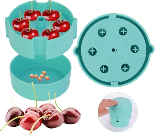 Cherry Pitter - Herramienta portátil de descorazonador de cerezas, hoyos de hasta 6 cerezas a la vez, apta para lavavajillas, construcción de ABS,