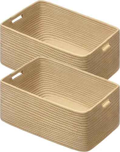 Miniatura 8 de UBBCARE Paquete de 2 cestas de almacenamiento para organizar, cestas de estante con asas, cestas de almacenamiento tejidas para estantería/estante