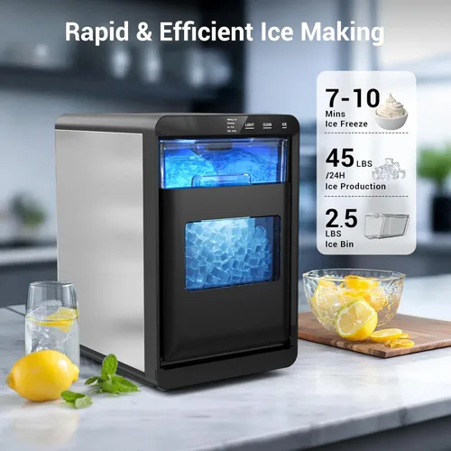 Miniatura 2 de Máquina de hielo de pepitas para encimera, 45 libras/24H con tanque de agua, máquina de hielo de guijarros, máquina de hielo de pellets