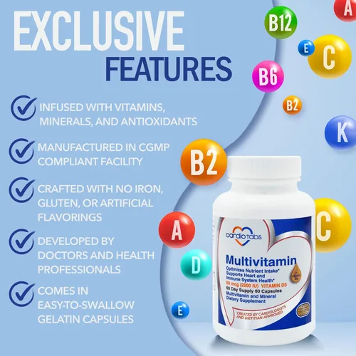 Miniatura 3 de Multivitamínico - Suplementos para el corazón y la inmunidad para hombres y mujeres, multivitamínico para hombres y mujeres, con minerales complejo