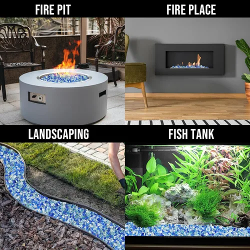 Miniatura 7 de Skyflame Vidrio de fuego mezclado de 10 libras para hoyo de fuego, chimenea, paisajismo, 1/2 pulgada azul aguamarina, platino, azul cobalto