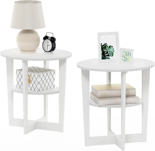Miniatura 21 de Furinno DISEÑO SIMPLE - Mesa auxiliar de 2 niveles, mesita de noche, mesita con estantes abiertos, mesita de cama, para sala de estar, dormitorio