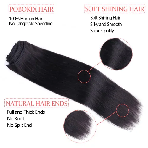 Miniatura 3 de Extensiones de cabello humano real con pinzas, extensiones de cabello humano brasileño lacio y sedoso, Remy liso y sedoso, 8 unidades, 4.23 oz