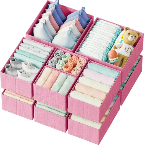 Neaterize - Juego de 12 organizadores de cajones para ropa, cestas separadoras para guardar ropa, maquillaje, baño, organizar ropa interior, Rosa