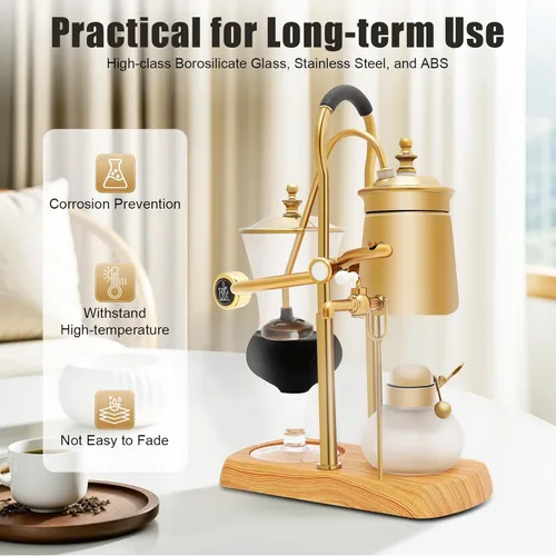 Miniatura 3 de Belga Royal Coffee Machine Set Balance Syphon Sifon Cafetera Gold Sifon Brewer 15oz 13.5 fl oz Dorado
