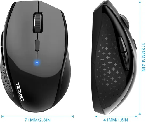 Miniatura 4 de TECKNET Ratón Bluetooth de 3 dispositivos, mouse inalámbrico silencioso con DPI de 6 niveles hasta 4800, batería de 2 años, 6 botones para amplia