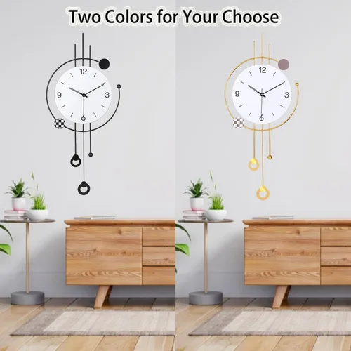 Miniatura 5 de SIN&MI Reloj de pared grande para decoración de sala de estar, gran arte decorativo de pared, reloj de péndulo, funciona con pilas, sin tictac