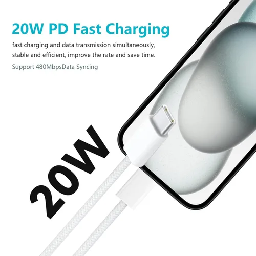 Miniatura 2 de Adaptador de cargador rápido de 3 pies y 20 W para AirPods 4 Gen 4 generación, AirPods Pro 3 2025/Pro 2 2nd, Air Pods Max 2024, iPhone 17 16e 16 15