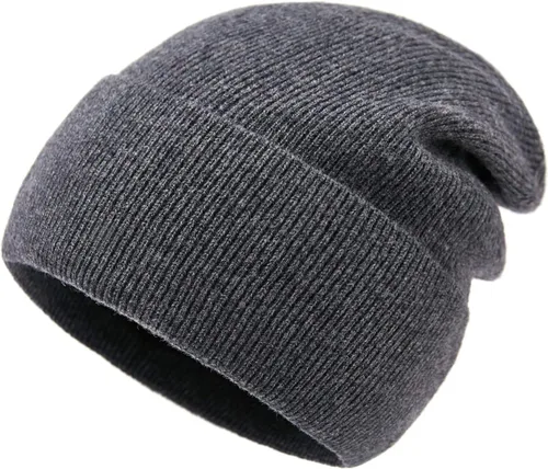Lallier Gorro de lana merino 100% con forro polar para hombres y mujeres, gorro de invierno cálido de punto acanalado de lana pura con caja de regalo