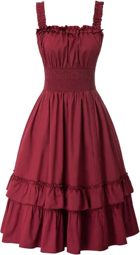 Miniatura 2 de Scarlet Darkness - Vestido gótico steampunk para mujer, cuello cuadrado, sin mangas y alto.