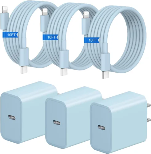 Miniatura 12 de Cargador rápido para iPhone, 3+3 unidades, cargador de pared USB C de 20 W con cable de carga rápida de 6 pies compatible con iPhone