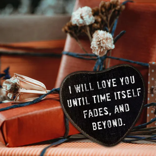 Miniatura 6 de Decoración gótica de pared – I Will Love You – Cartel colgante de madera de corazón negro – Decoración de pared retro para el hogar, sala de estar
