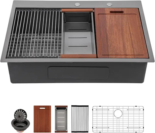 Miniatura 24 de Sarlai 15 Fregadero de Barra de 15x15 Pulgadas para Cocina, Fregadero de Barra de Acero Inoxidable de Calibre 16, Estación de Trabajo con Repisa