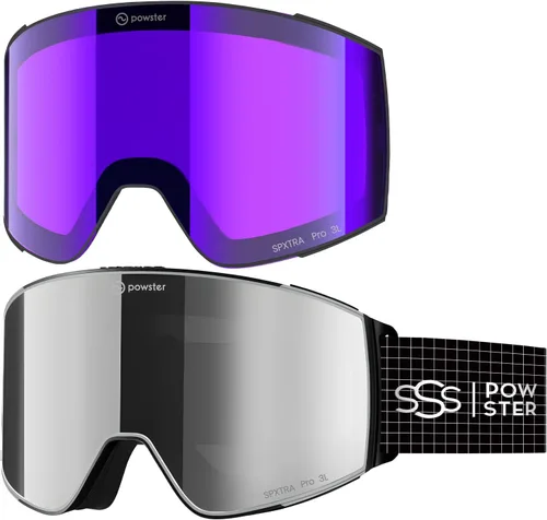 Miniatura 19 de Powster - Gafas de esquí OTG, gafas de snowboard magnéticas, lente intercambiable sin marco, protección UV, antiniebla, para patinaje móvil