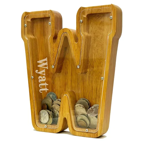 Miniatura 51 de Alcancia personalizada grande de madera con letras, alcancía para monedas, alcancía personalizada con nombre, puede ser utilizada como regalo de J