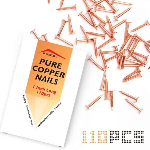 Clavos de cobre – 110 uñas de techo de 1 pulgada – 99.95% clavos de cobre puro para techo, cobre intermitente, árbol, removedor de tocones, raíces,