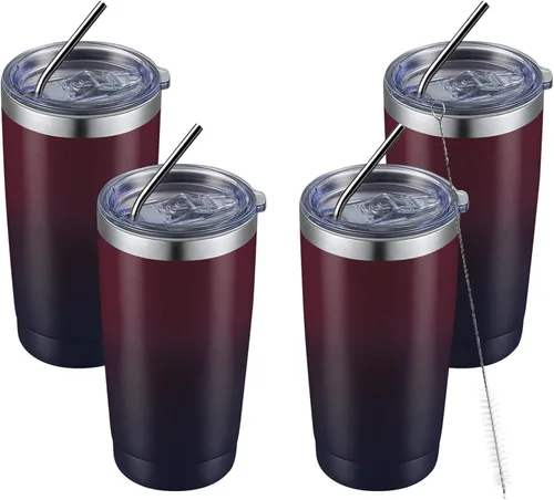 Miniatura 70 de COMOOO Taza de viaje de acero inoxidable de doble pared aislada al vacío de 20 onzas con tapa y pajita, taza de café aislada con recubrimiento