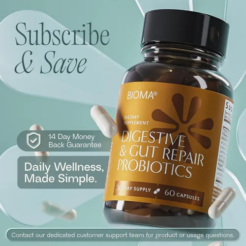 Miniatura 8 de BIOMA Suplemento de probióticos digestivos y reparadores intestinales (60 cápsulas, suministro para 1 mes)